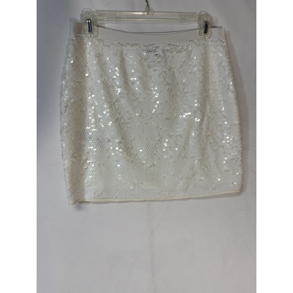 BCBGMAXAZRIA White Sequin Mini Skirt Women's Size M mermaid summer